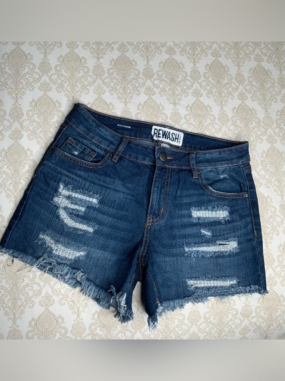 Rewash Girlfriend Distressed Ripped Denim Shorts Size 6 Frayed Hem